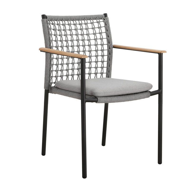 Modern Woven Rope Outdoor Patio Dining Armchair with Cushion (Set of 4)