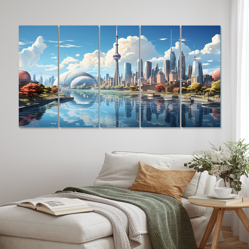 «Toronto Skyline From The Water On Canvas», reproduction de 5 pièces