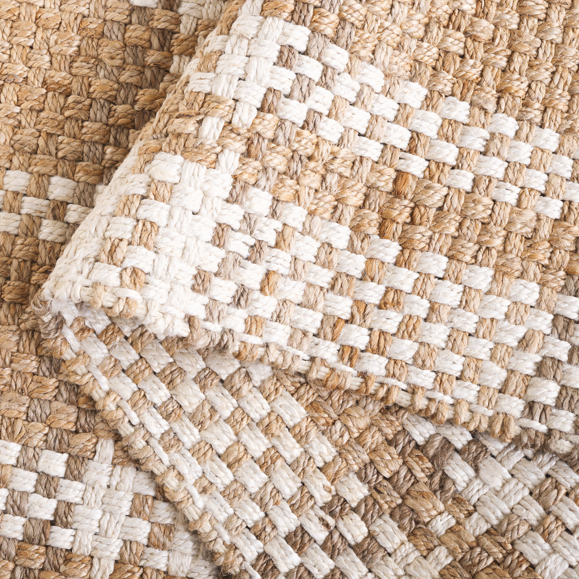 Carra Natural Fiber Hand Woven Jute Pile Plaid Rug, Rectangle 5' x 8'