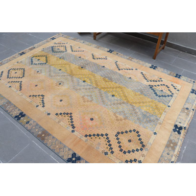 Handwoven Antique Moroccan Turkish Rug in Vibrant Yellow for Dining Room and Salon Areas