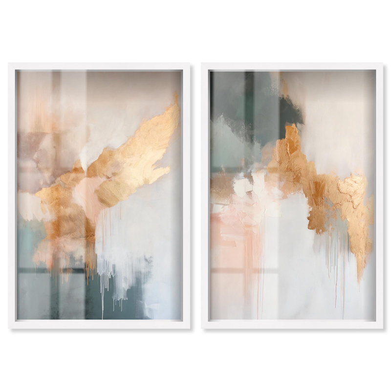 Ensemble de décorations murales abstraites Mute Nature Duet Shadowbox par Art Remedy, cadre blanc, 36 x 54, 55" H x 37" W
