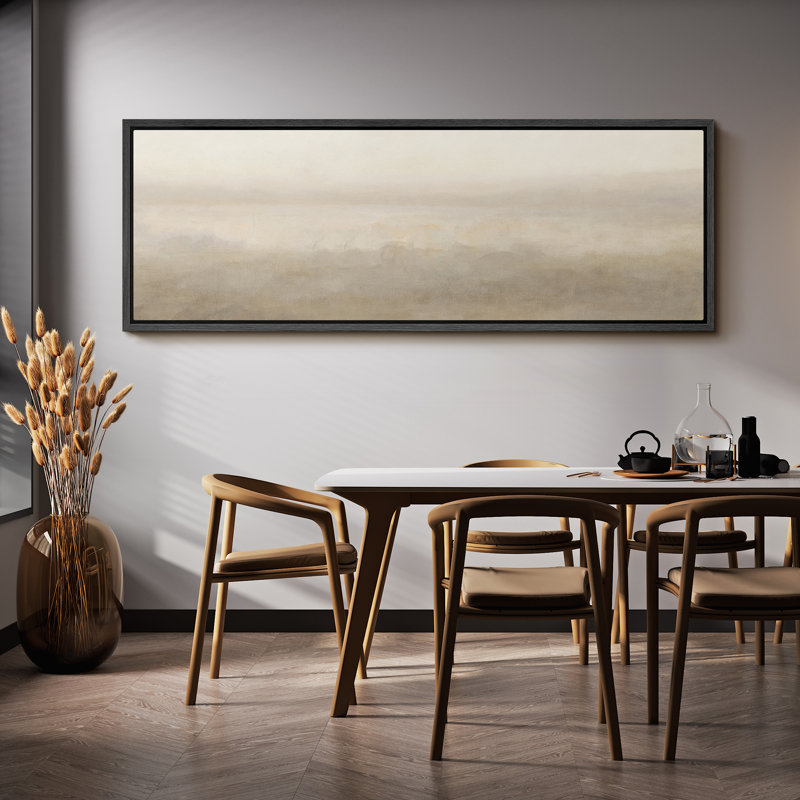 Large Framed Canvas Print Wall Art - Beige Abstract Landscape Print for Modern Neutral Home Decor, 20" H x 60" W, Black