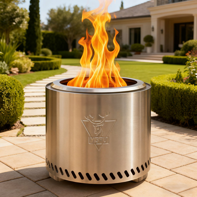 Fire Pit With Removable Ash-Pan: Smokeless Firepit 304 Stainless Steel Material - Outdoor Fire Pit Silver 15 Inch - Smokeless Firepit For Outside Outdoor Patio Camping Backyard