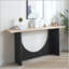 Console moderne minimaliste avec base en arche et plateau en bois naturel