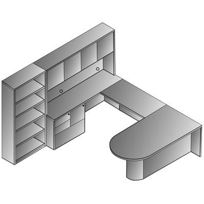 Ensemble de bureau à coque en U configurable avec huche Jusino