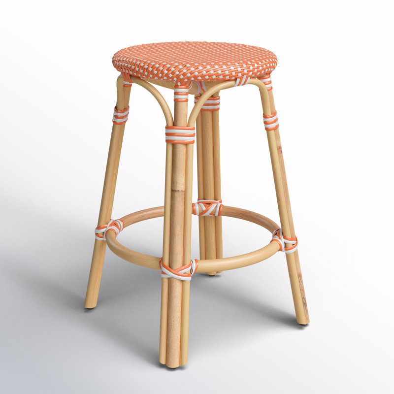 Tobias Rattan Bar Stool & Counter Stool, Orange/White Dot/Natural Rattan Frame, Counter Stool (24" Seat Height)