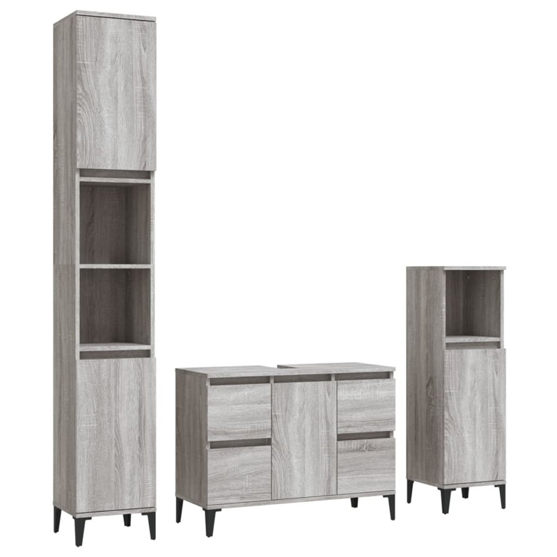 Akeshia Bathroom Storage Furniture Set, Grey Sonoma