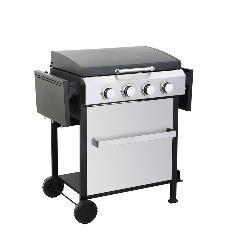 Barbecue d'extérieur au gaz propane 4, 49200Btu, SS, grilles de cuisson en émail métallique, table d'appoint pliable, support à panier suspendu, barbecue avec sortie 49200Btu, pour