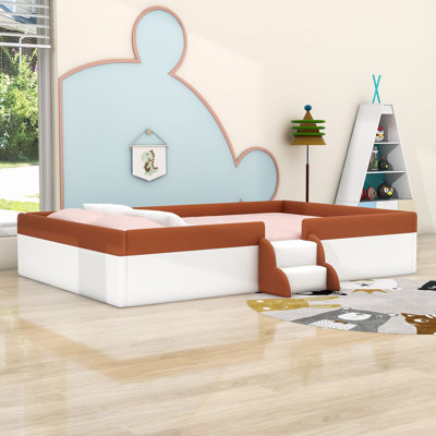 Upholstered Daybed with Guardrails and Stairs