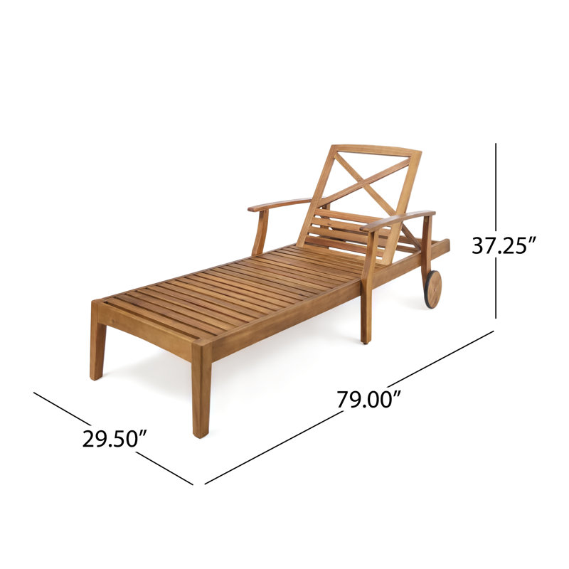 Bevens Outdoor Wood Chaise Lounge , Cushion Included, Cream