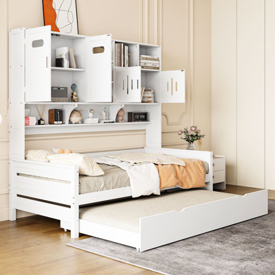 Lit de jour simple en bois avec lit gigogne et rangement - Utilisation efficace de l'espace