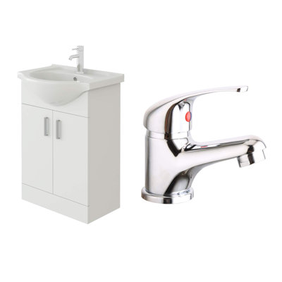 VeeBath Linx 550mm Vanity Sink Cabinet Unit & Mono Basin Mixer Tap
