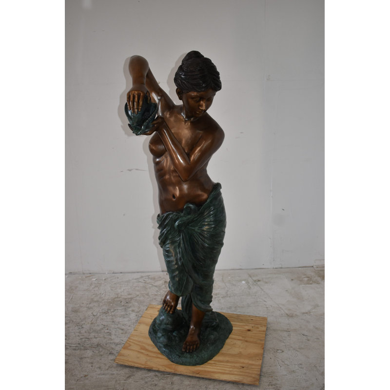 Girl With a Shell Fountain Bronze Statue Size: 18" x 19" x 52"H