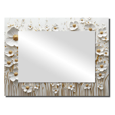 White Orchid Tree Garden Of Branches II - Wildflowers Wall Mirror Art - Printed On Metal