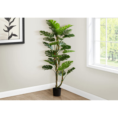 Indoor Artificial Floor Plant 61" Tall, Lifelike Leaves In A 7" Black Container High, Real Touch Pot