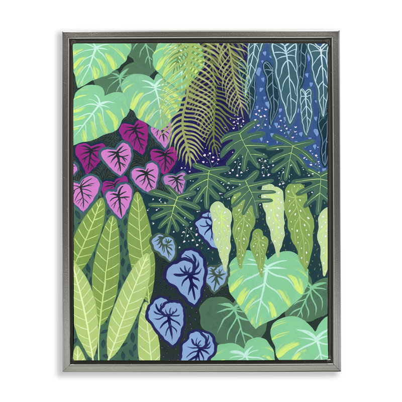Cadre flottant dans la jungle tropicale, par Courtney Haley, H 21 po x l 17 po, Cadre flottant gris lustré