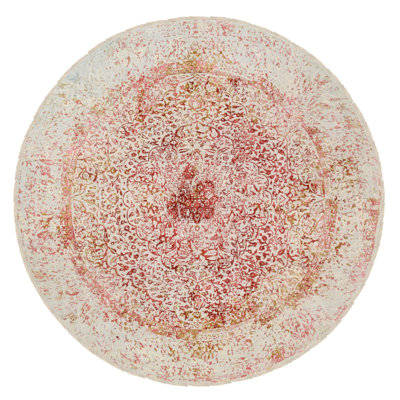 Tapis oriental rond à motif de médaillon persan rose en laine noué à la main 9 pi 8 po x 9 pi 8 po AB2004630AC240ABBB9ABA4868E89IDE