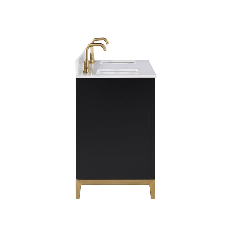 Gracie 60'' W Double Vanity, Midnight Black, White Quartz