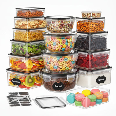 Ensemble de rangement pour aliments 42 pièces, plastique sans BPA, étanche avec étiquettes