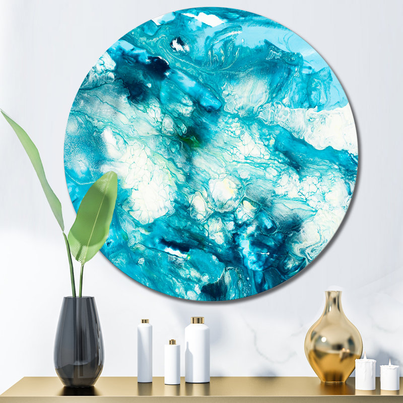 Liquide bleu univers - art mural moderne cercle métallique, H 11 po x l 11 po x P 1 po