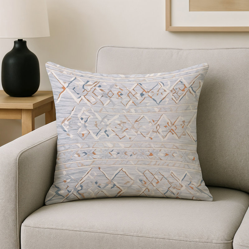 Coussin décoratif intérieur / extérieur gris Modern Modern, Géométrique gris / bleu, Carré 16 po