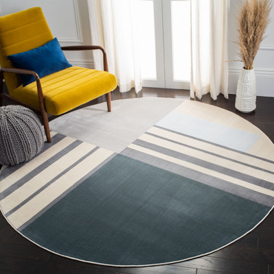 Aslin Geometric Beige/Green/Charcoal Area Rug