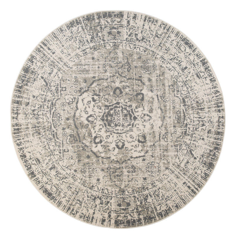 Traditional Medallion Durable Performance Gray/Beige Area Rug, Round 7'10"