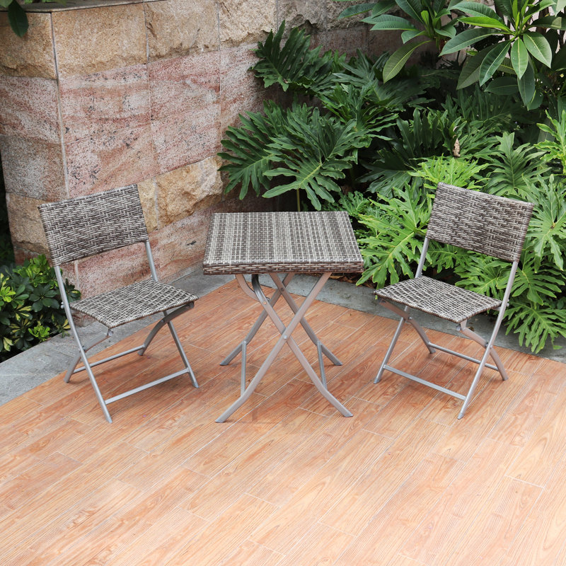 2 - Person Wicker Patio Dining Set with Square Table, Grey