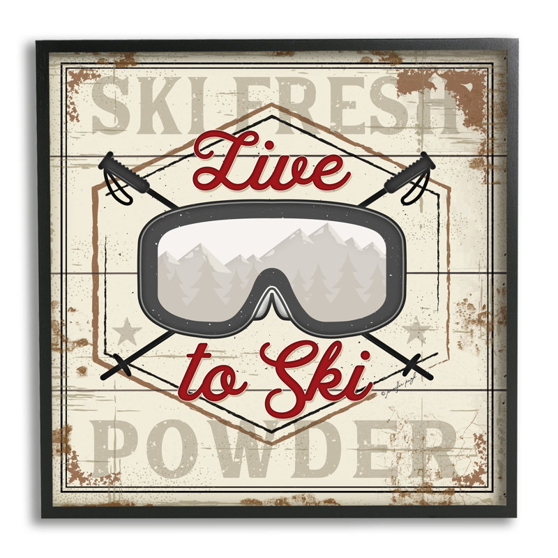 «Live To Ski Sport Goggles», poudre gris, ferme rustique, estampe numérique encadrée, art texturé par Jennifer Pugh