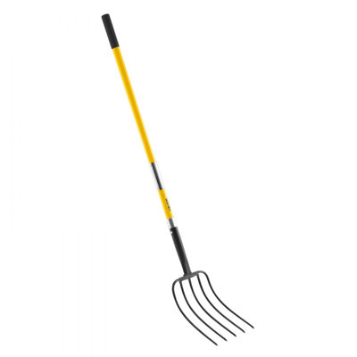 5 Tines Garden Fork Fiberglass Handle 57 in Digging Spading Pitchfork Heavy Duty
