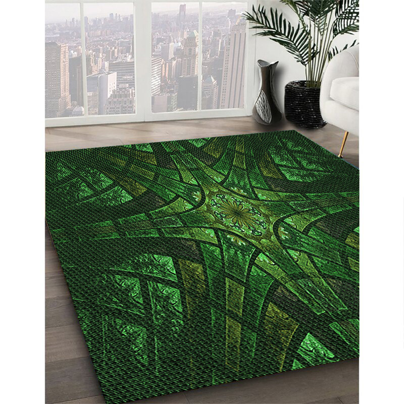 Tapis 100% à motifs lavables à la machine 2989 Pat1383-GRN, Rectangle 5 pi x 7 pi