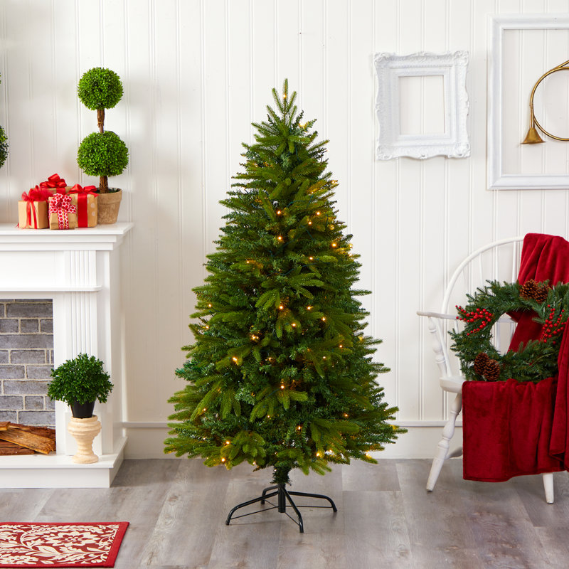 Sapin de Noël vert artificiel avec lumières blanches claires, H 5 pi