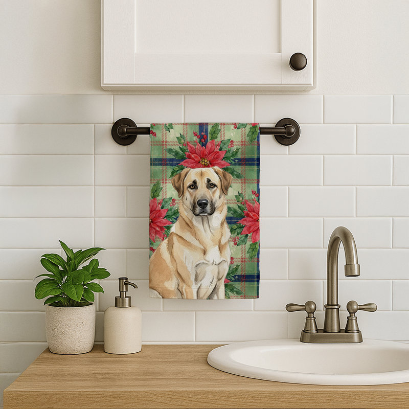 Anatolian Shepherd Dog Christmas PoinsettIas Kitchen Towel, Brown/Tan Anatolian Shepherd Dog