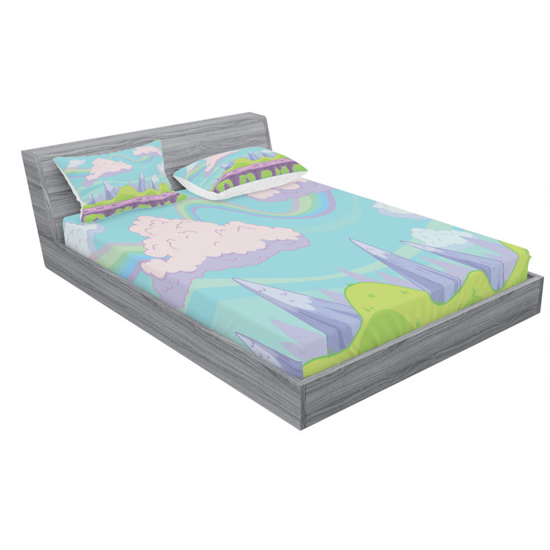 Microfiber Patterned Fitted Sheet, Full Fitted Sheet with 2 Pillowcases