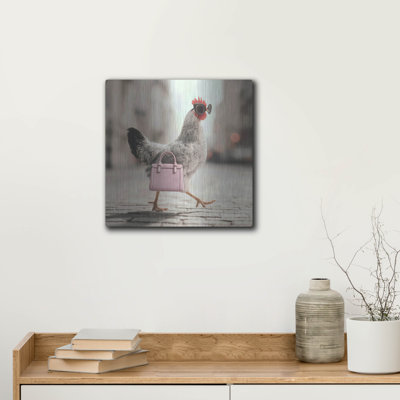  'Fashionable Chicken 4' by Ann Klee Metal Wall Art, 12" x 12"