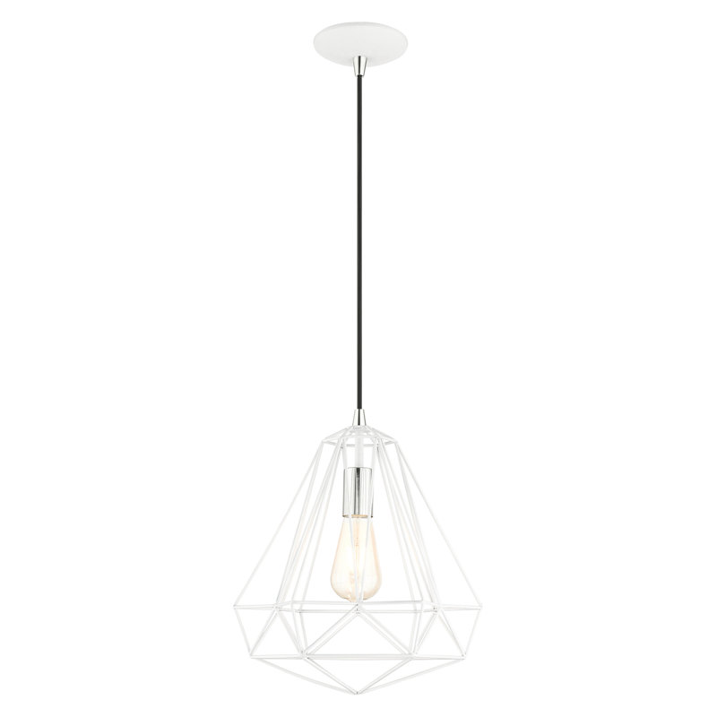 Luminaire suspendu géométrique à 1 lumière Lindgren, Blanc brillant