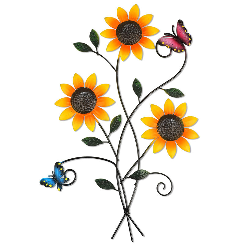 Décoration murale tournesol en métal avec papillon