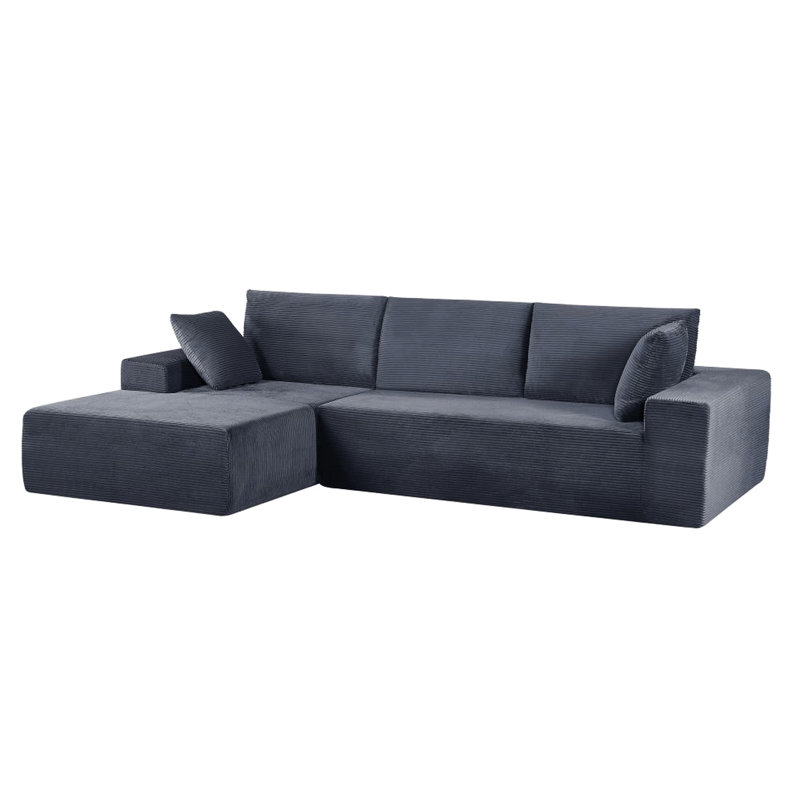 Convertible Sectional In Dark Gray Soft Corduroy, 4 - Seat With Full Foam Cushioning, No Assembly For Bedroom Relaxation Sleeper Design, Living Room