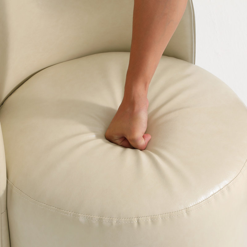 PU Leather Barrel Swivel Armless Dining Chair, Cream 