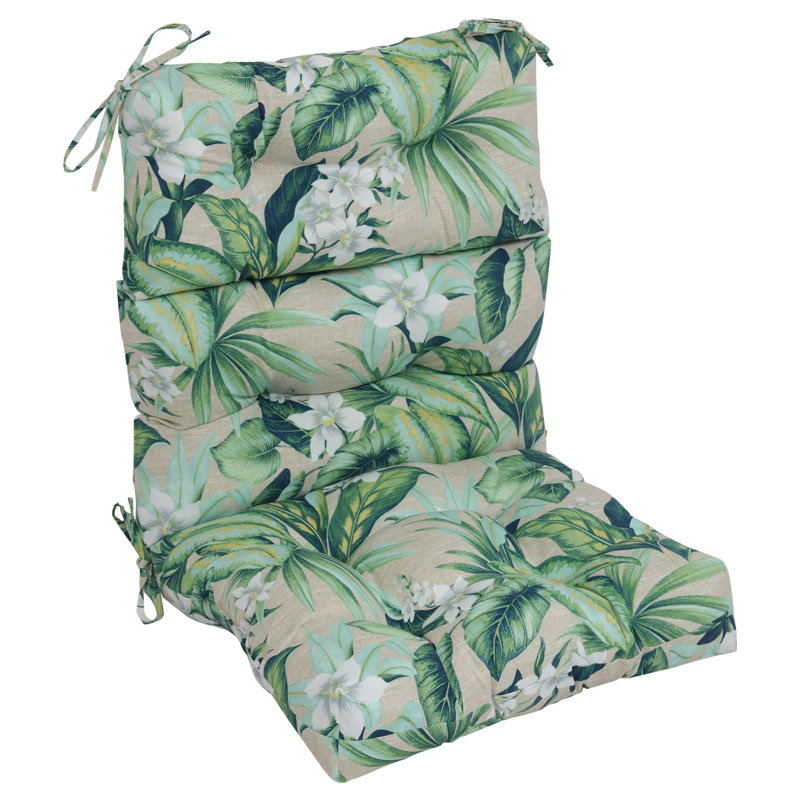 Outdoor Tufted Seat/Back Chair Cushion, 20" W x 20" D, Tan/Green/Blue/Tahiti Breeze Floral