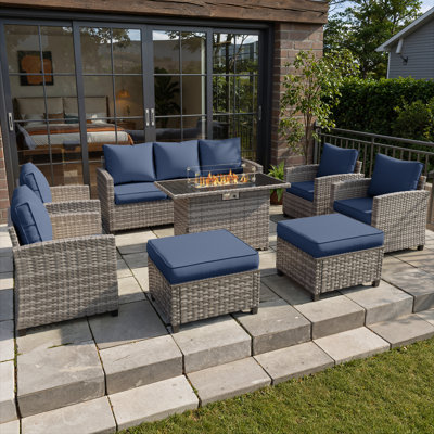 7-Piese Outdoor Conversation Sets With Fire Pit Table