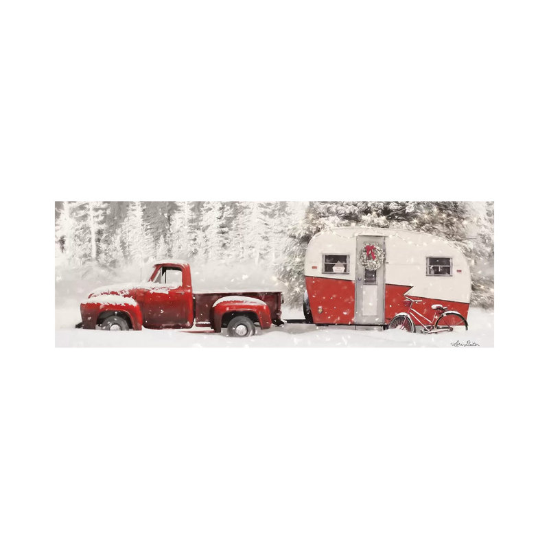 Christmas Camper With Bike by Lori Deiter - Wrapped Canvas Panoramic Painting, 30.48 cm H x 91.44 cm W x 3.175 cm D