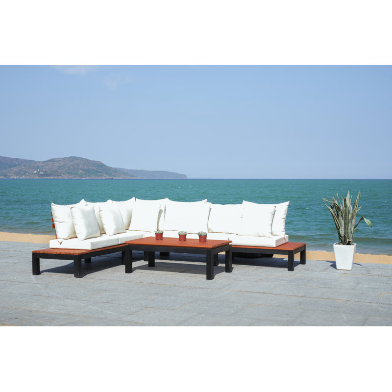 Thalia 100.2 " W L-Shaped Solid Wood with Cushions, Beige