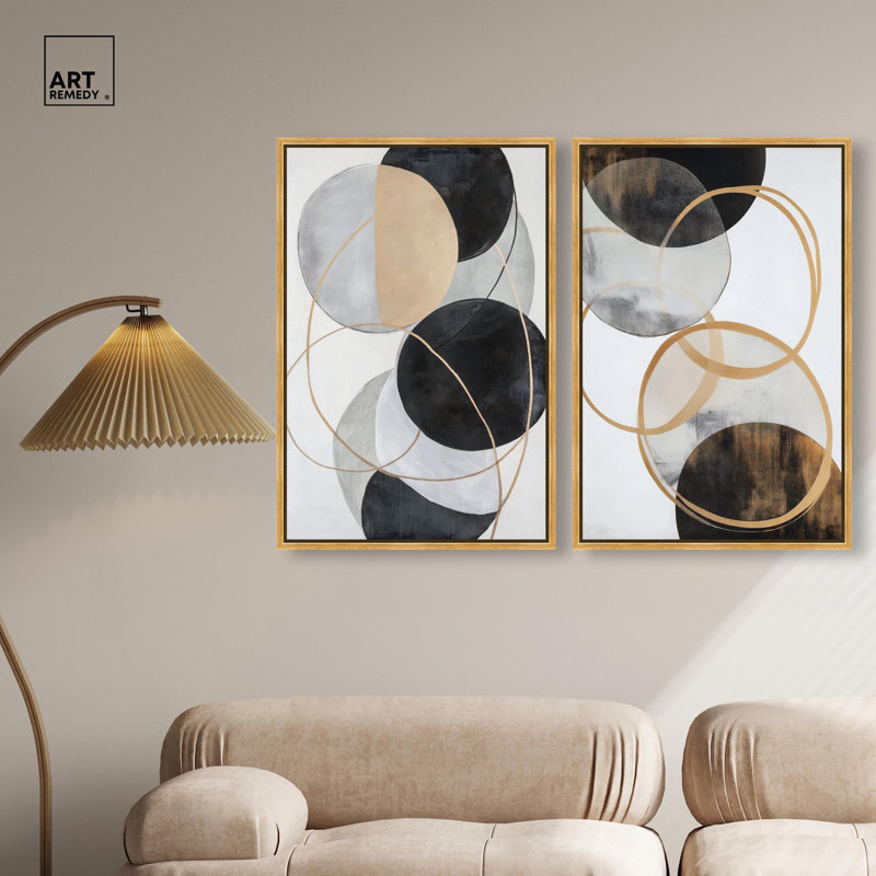 Urban Orbits Diptych Canvas Print Brown Wall Art Set by Art Remedy, Black Frame, 10 x 15, H 31 po x l 21 po, Gold Frame