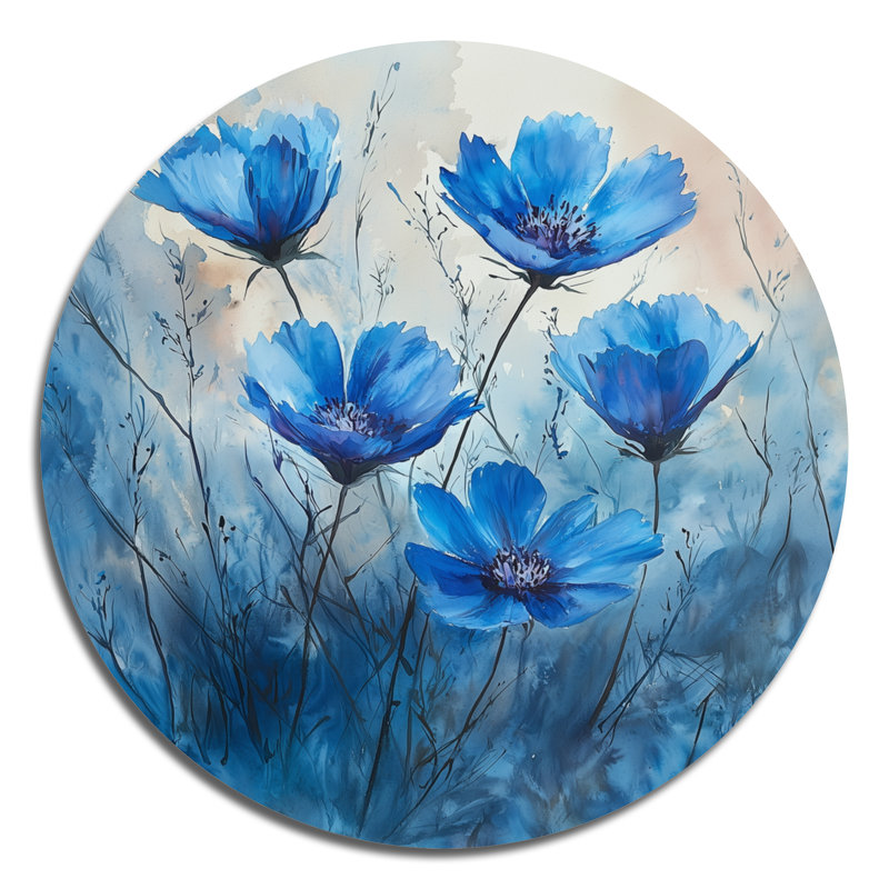 «Solitaire Blue Petals of Cornflowers I», reproduction d'art métallique traditionnelle bleue, H 16 po x l 16 po