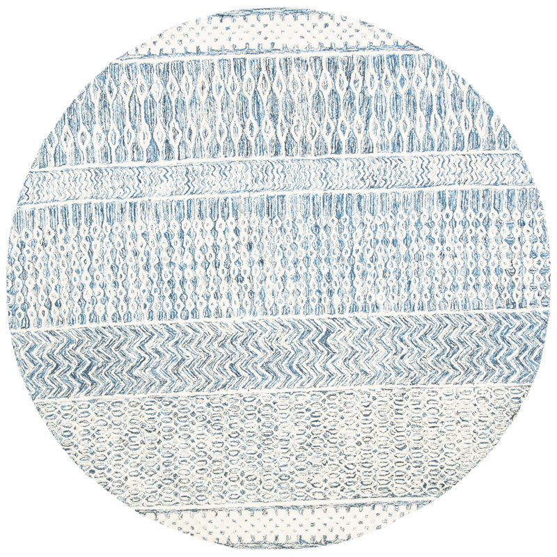 Ambr Hand Tufted Viscose/Wool Oriental Rug in Ivory/Navy, Round 6'