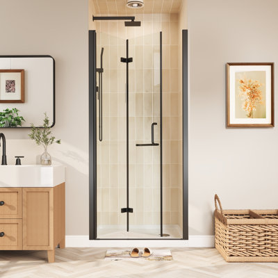 Bi-Fold Frameless Shower Doors In Black With Clear Glass
