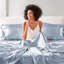 Drap-housse 6 pièces en satin pour grand lit Queen Blue Luxury