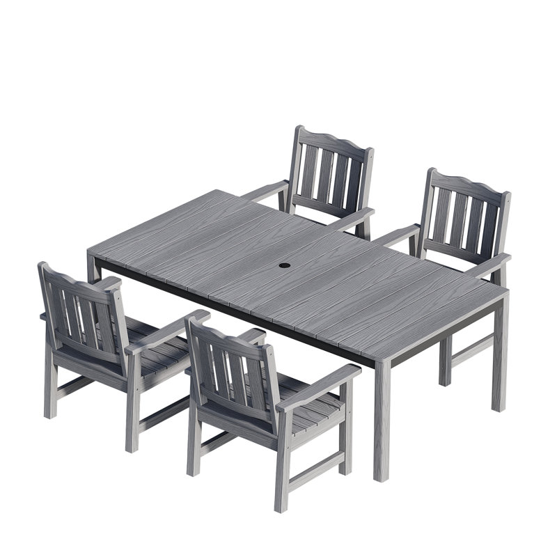 5 Pieces Patio Dining Sets, All-weather Hips Rectangular Outdoor Dining Table With 4 Dining Chairs, Never Rot Or Fade, Gray