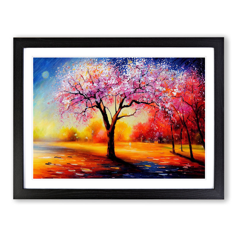 Cherry Blossom Tree Glow Vol.4 - Single Picture Frame Painting, 46cm H x 64cm W x 2cm D, Black